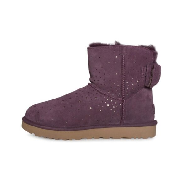 UGG Stargirl Bow Boots Size 7 Sherling Lined Shimmer Stars Purple Suede Short - Picture 1 of 13